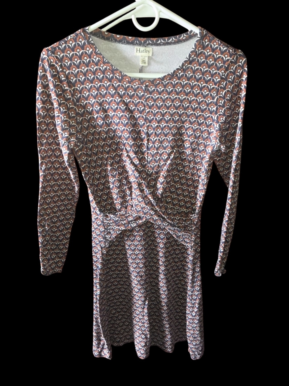 4/8/164. Hatley Womens  Long Sleeve Twist-Waist Dress in Pink and Navy Pattern
